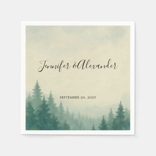 Rustieke waterverf pijnbomen bos bruiloft servet (Voorkant)