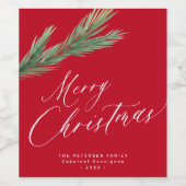 Rustieke waterverf pijnboom bough Christmas rood Wijn Etiket (Enkel label)