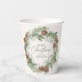 Rustieke Waterverf Pine Cone Krans Vrolijk Kerstfe Papieren Bekers (Achterkant)