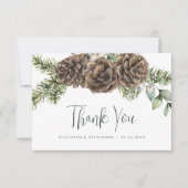 Rustieke Waterverf Pine Cone Winter Bruiloft Bedankkaart (Voorkant)