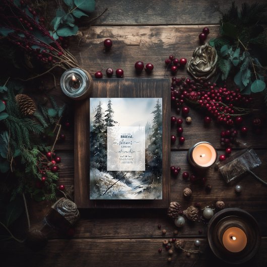 Rustieke Waterverf Pine Tree Bridal Kaart