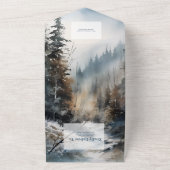 Rustieke Waterverf Pine Tree Bruiloft All In One Uitnodiging (Buitenkant)