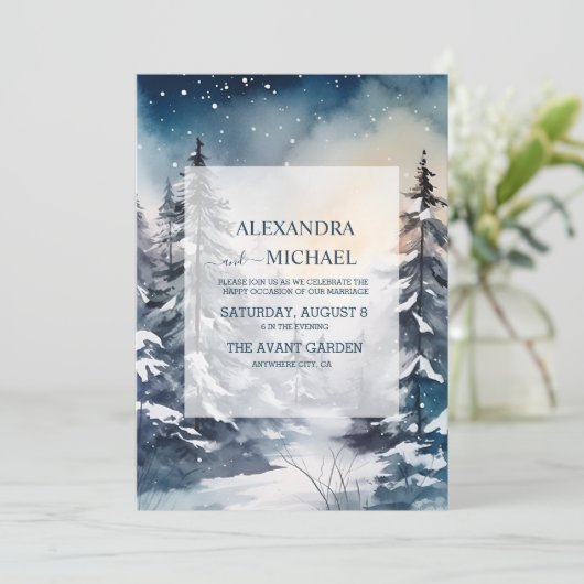 Rustieke Waterverf Pine Tree Bruiloft Kaart (Staand voorkant)