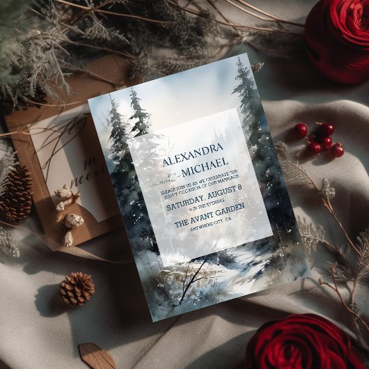 Rustieke Waterverf Pine Tree Bruiloft Kaart