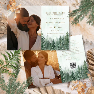 Rustieke Waterverf Pine Tree Forest Foto QR Code Save The Date