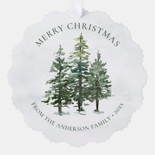 Rustieke Waterverf Pine Trees Christmas Ornament Kaart (Voorkant)