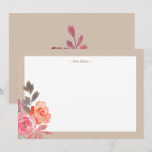 Rustieke Waterverf Pioenrozen Kraft Stationery Notitiekaartje (Voorkant / Achterkant)