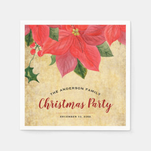 Rustieke waterverf Poinsettia Kerstfeest Servet