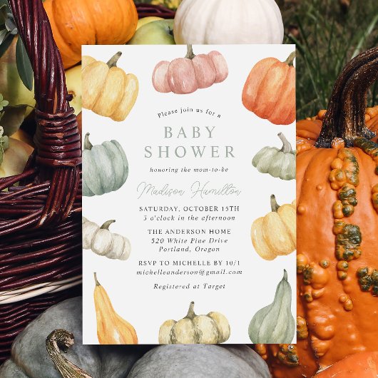 Rustieke Waterverf Pompoen Baby Shower Kaart