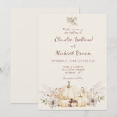 Rustieke Waterverf Pompoenen Elegante Fall Wedding Kaart (Voorkant / Achterkant)