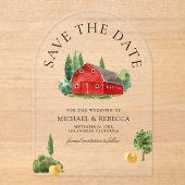 Rustieke Waterverf Red Barn Wedding Save the Date Acryl Uitnodigingen (Voorkant)