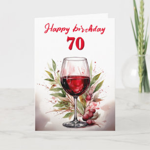 Rustieke Waterverf Rode Wijn Glas 70ste Verjaardag Kaart