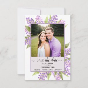 Rustieke Waterverf Sering & Foto Lavendel Bruiloft Save The Date