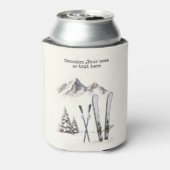 Rustieke Waterverf Ski Sneeuwboom Bergwinter Blikjeskoeler (Blikje Achterkant)