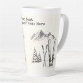 Rustieke Waterverf Ski Sneeuwboom Bergwinter Latte Mok (Rechterhoek)