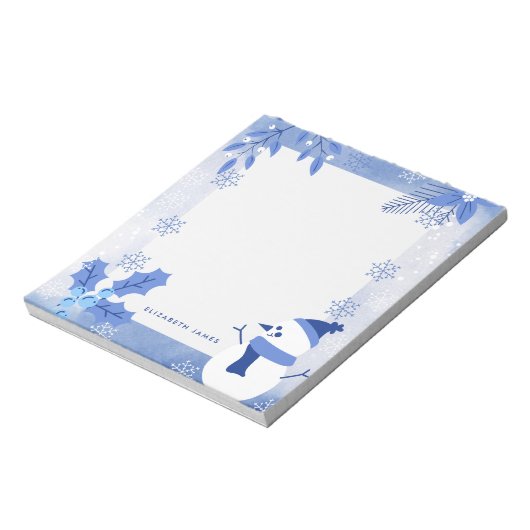 Rustieke Waterverf Sneeuwman Winter Custom Notitieblok (Gedraaid)