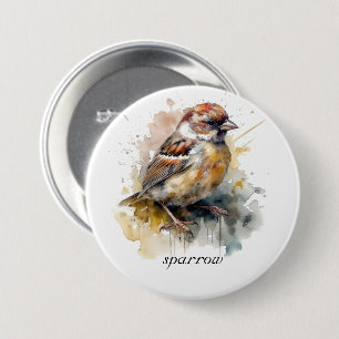 Rustieke Waterverf Sparrow, op maat Ronde Button 7,6 Cm
