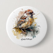 Rustieke Waterverf Sparrow, op maat Ronde Button 7,6 Cm (Voorkant)