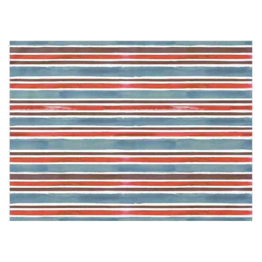 Rustieke Waterverf Stripes - Rood, Blauw en Bruin Tafelkleed (Voorkant (Horizontaal))