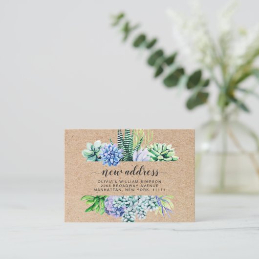 Rustieke Waterverf Succulent Bewegende Aankondigin Informatiekaartje (Staand voorkant)