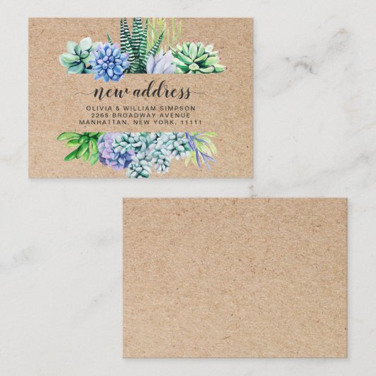 Rustieke Waterverf Succulent Bewegende Aankondigin Informatiekaartje (Voorkant / Achterkant)