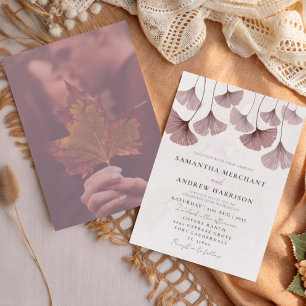 Rustieke Waterverf Terracotta Ginkgo Bruiloft Kaart