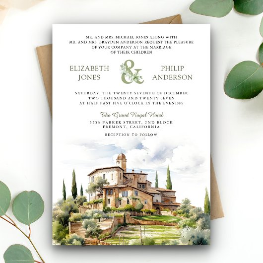 Rustieke Waterverf Toscane QR Code Bruiloft Kaart