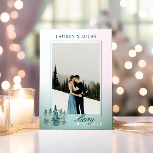 Rustieke Waterverf Tree Vakantie Kerstmis FOTO Feestdagenkaart