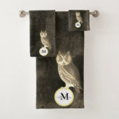 Rustieke Waterverf Uil Monogram Naam Bruin Bad Handdoek (Insitu)
