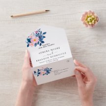 Rustieke waterverf van een roze en blauwe bloemenb