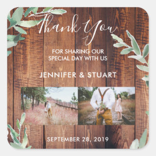 Rustieke waterverf verlaat foto Dank u bruiloft Vierkante Sticker