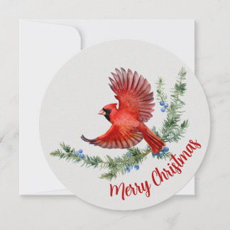 Rustieke Waterverf Vogel Rode Kardinaal Kerst Feestdagenkaart