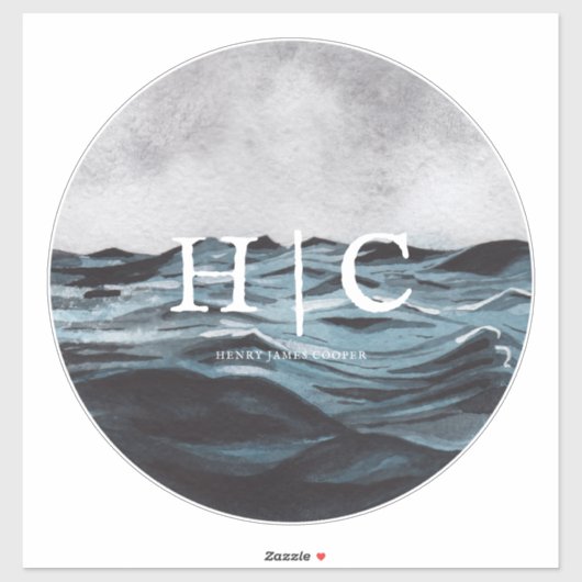 Rustieke Waterverf Waves Circle Logo | Monogram Sticker (Vel)