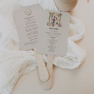 Rustieke Waterverf Westerne Ranch Wedding Programm Handwaaier