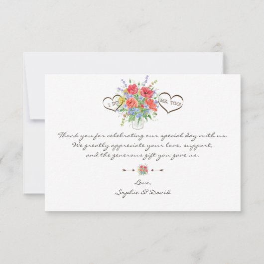 Rustieke Waterverf Wilde Bloemen bruiloft Dank u Bedankkaart (Achterkant)