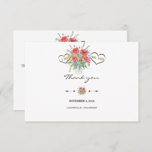 Rustieke Waterverf Wilde Bloemen bruiloft Dank u Bedankkaart (Voorkant / Achterkant)