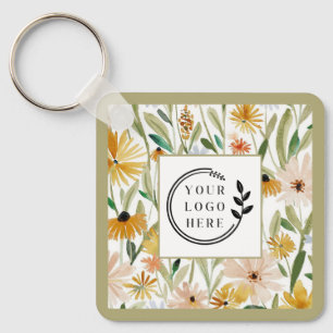 Rustieke Waterverf Wilde Bloemen Logo QR Code Sleutelhanger