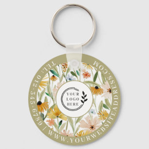 Rustieke Waterverf Wilde Bloemen Toevoegen Logo Co Sleutelhanger