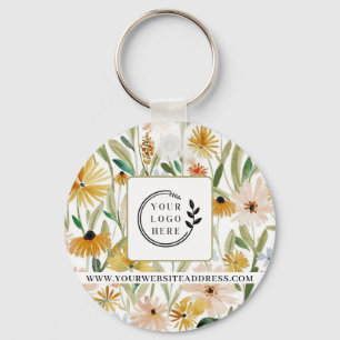 Rustieke Waterverf Wilde Bloemen Toevoegen Logo Co Sleutelhanger