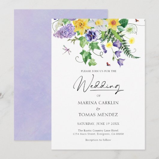 Rustieke Waterverf Wildflower bruiloft Kaart (Voorkant / Achterkant)