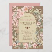 Rustieke  Waterverf Wildflower Eerste Bijendag Kaart (Voorkant / Achterkant)