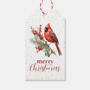 Rustieke Waterverf Winterkardinaal Holly Branch Cadeaulabel