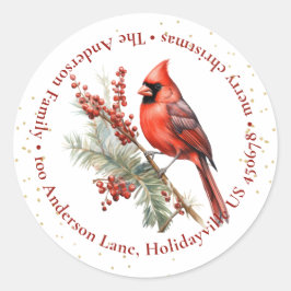 Rustieke Waterverf Winterkardinaal Holly Branch Ronde Sticker