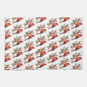 Rustieke Waterverf Winterkardinaal Holly Branch Theedoek (Horizontaal)
