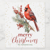 Rustieke Waterverf Winterkardinaal Holly Branch Wijn Etiket (Enkel label)