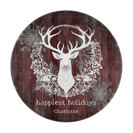 Rustieke Waterverf Wit Rendier Gepersonaliseerde R Snijplank (Voorkant)