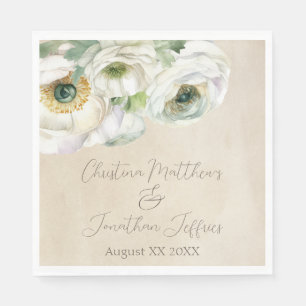 Rustieke Waterverf Witte Ranunculus Servet