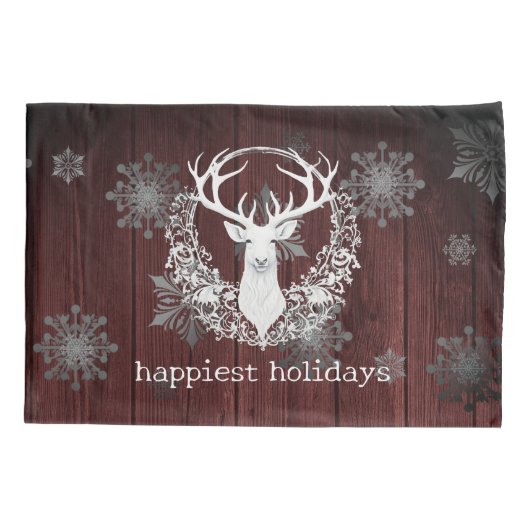 Rustieke Waterverf Witte Rendieren | Red Kussensloop (Achterkant)