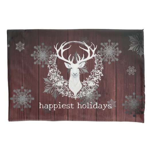 Rustieke Waterverf Witte Rendieren | Red Kussensloop (Voorkant)