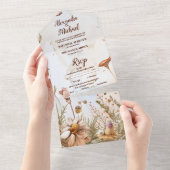 Rustieke Waterverf Woodland bruiloft All In One Uitnodiging (Afscheurbaar)